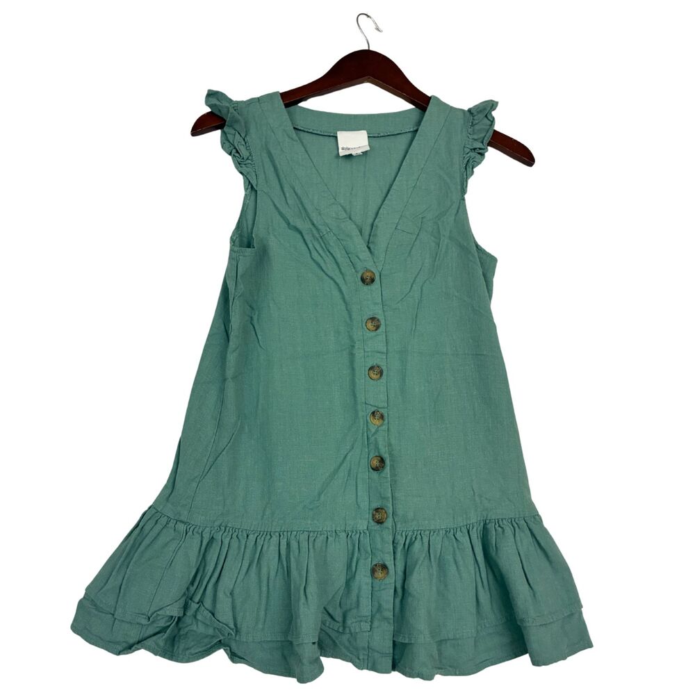 Skylar + Madison Womens Dress Size S Sage Green Button Front Ruffle Boho Mini